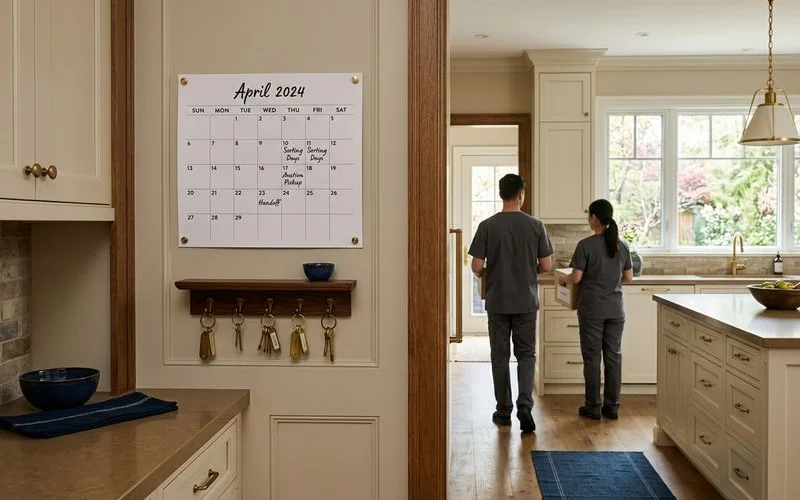 Calendar marked with sorting days, auction pickup and handoff date