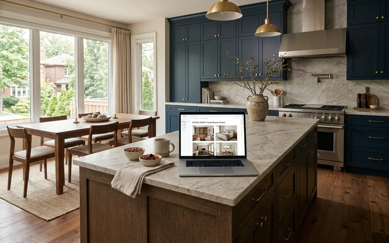 Laptop showing a written update with photos of sorted rooms