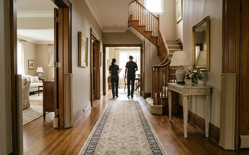 Floor runners and padded corners protecting floors and woodwork