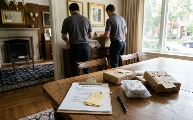 Executor instruction sheet and held-item tags beside wrapped heirlooms