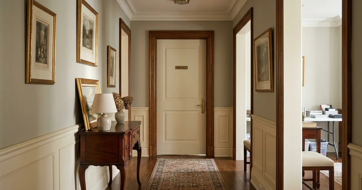 Closed door with a private sign in a hallway during an estate sale