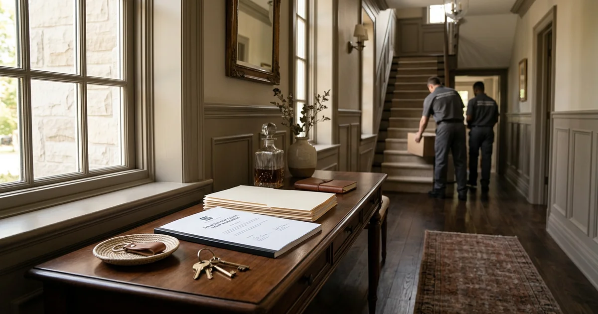 Estate papers and house keys on a hall table in a quiet Toronto home
