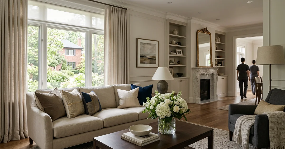 Staged Toronto living room in soft afternoon light