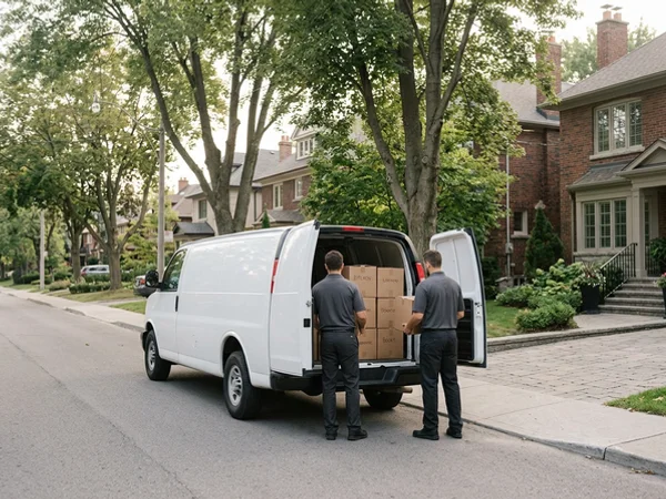 Donation boxes loaded into a plain white unmarked van
