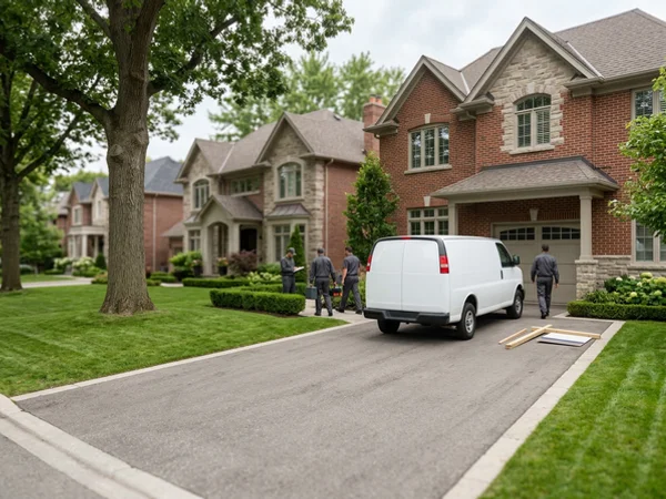 Unmarked van in the driveway of a Leaside home before listing